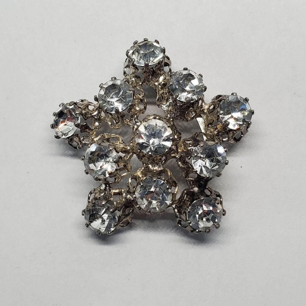 Vintage Austrian Clear Crystal Star Cluster Brooch